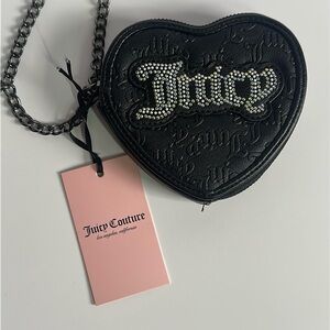 Juicy Couture Black Heart Mini Coin Bag with Rhinestone Logo